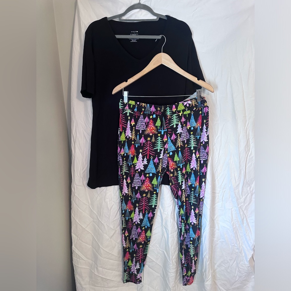 Holiday Lounge set (black tshirt and patterned pants)